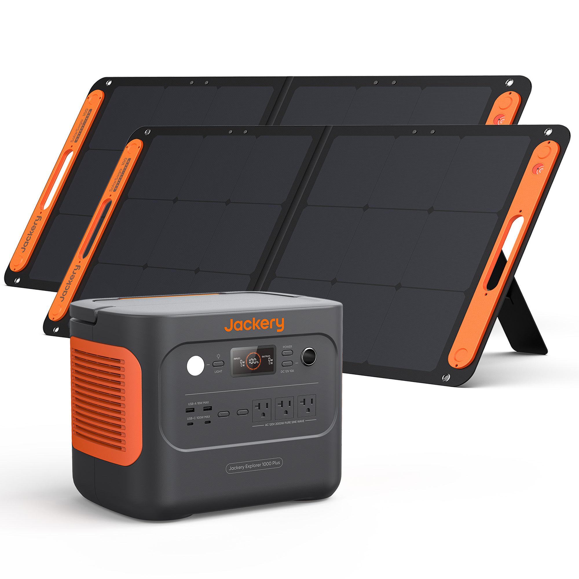Jackery 1000 Plus Solar Generator — 1264Wh Portable Power Station, 2000W Output, 2x 100W SolarSaga Panels, Model# 60-1010-USC1B2